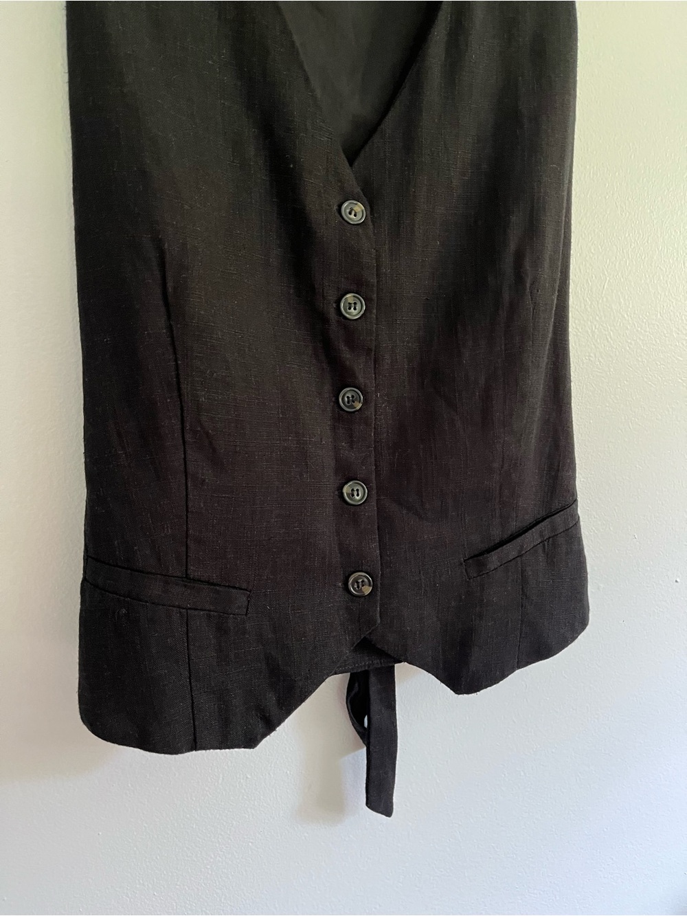 Black Linen Button-Front Sleeveless Vest Quiet Luxury Minimalist Preppy Size M - Picture 4 of 6